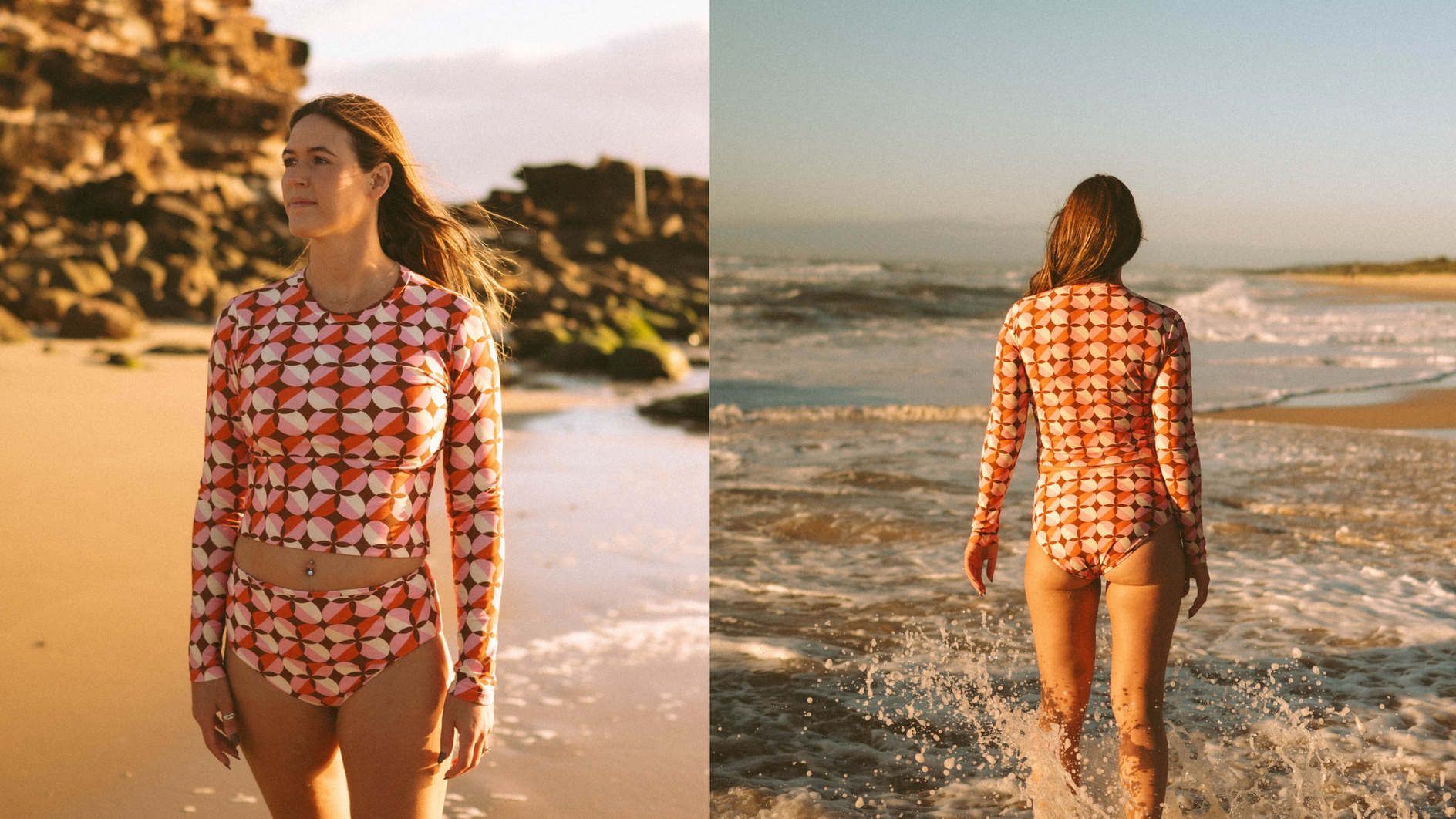 Women's long sleeve rashie in Sunburst print with UPF50+ sun protection by Sunfolk Australia