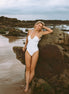Women's Flattering One Piece Swimsuit in Dune Daisy print, by Sunfolk Swimwear Australia
