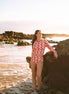 Women's long sleeve rashie in Sunburst print, by Sunfolk Swimwear Australia