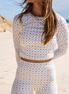 Women's long sleeve rashie in Dune Daisy print, by Sunfolk Swimwear Australia