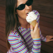 Women's Long Sleeve Surf Suit in Electric Dusk print by Sunfolk Swimwear Australia