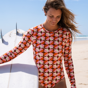 Women's long sleeve surf suit Australia in Sunburst print